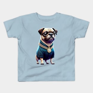 Chic Pug with Diamond Necklace - Elegant Boss Wife Dog T-Shirt Design Kids T-Shirt